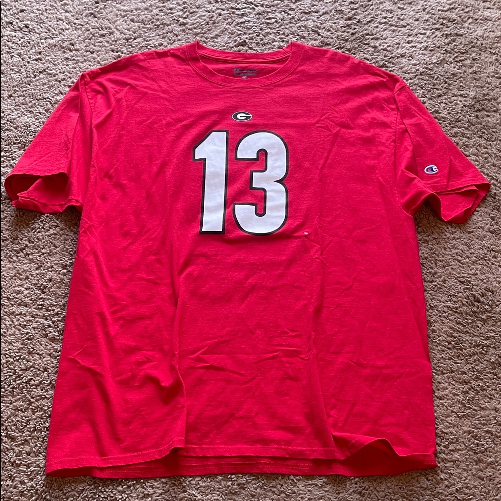 Champion University of Georgia Men’s Red Crewneck Tee with White Number 13